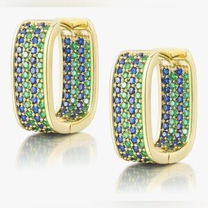 Gorgeous Nordstrom 18KT Gold vermeil Emerald Sapphire Hop earrings